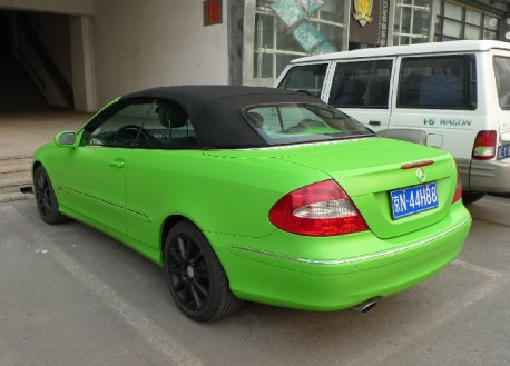lime-green Mercedes-Benz CLK convertible