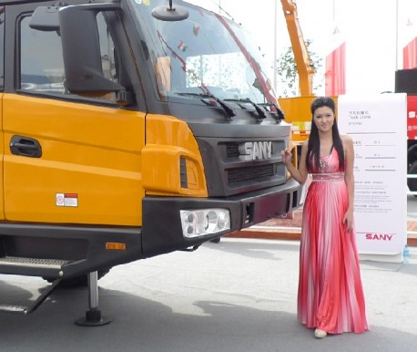 Pretty Babe on a Truck Crane in China