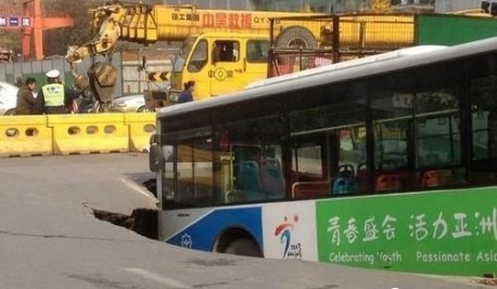 Bus hits Through the Road in China