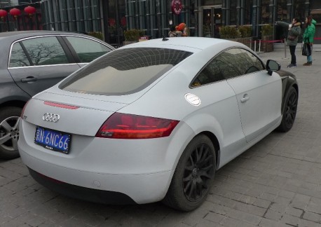 Audi TT is matte gray-ish blue and black in China