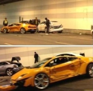 Crash Time China: Lamborghini Gallardo hits a Tunnel and some Benz