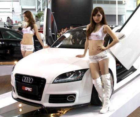 Two Pretty Chinese Girls and an Audi TT with Lambo-doors