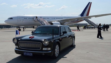 French President François Hollande gets a Ride in the Hongqi L5 in China