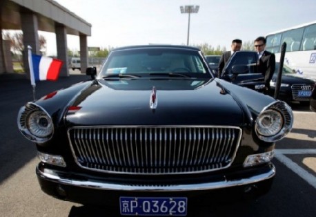 French President François Hollande gets a Ride in the Hongqi L5 in China
