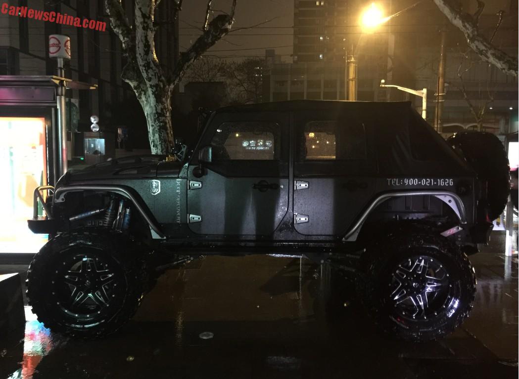 Spotted in China: badass matte black Jeep Wrangler rock crawler
