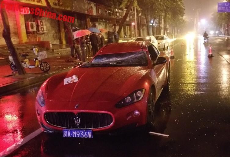 Telephone Pole Hits On Pink Maserati GT In China