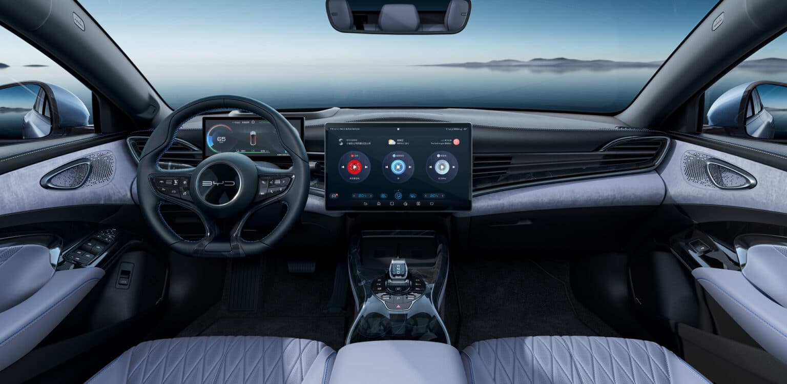 Interior Of The BYD Seal EV Sedan Unveiled With A Giant Floating Screen
