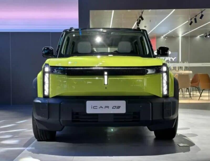 Chery’s iCar 03 all-electric hardcore SUV with sun panels on the 2023 Chengdu Auto Display