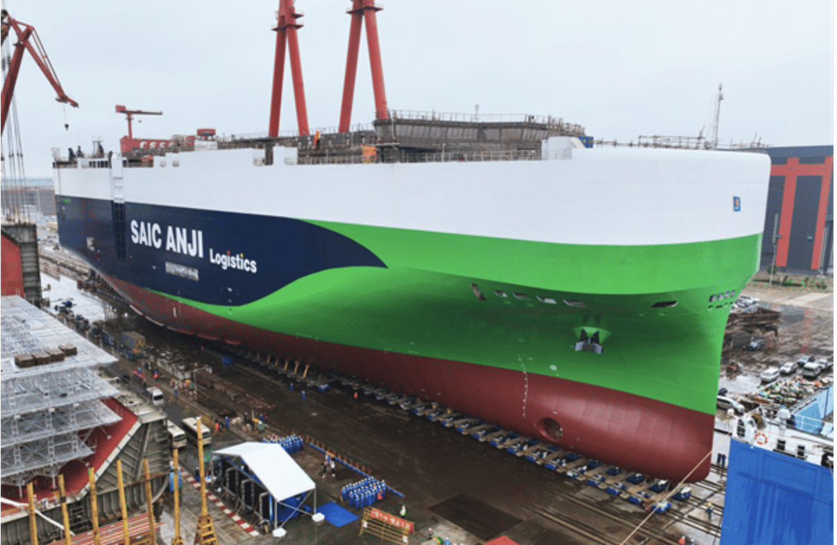 SAIC Motor first deep sea car carrier launched in Shanghai shipyard