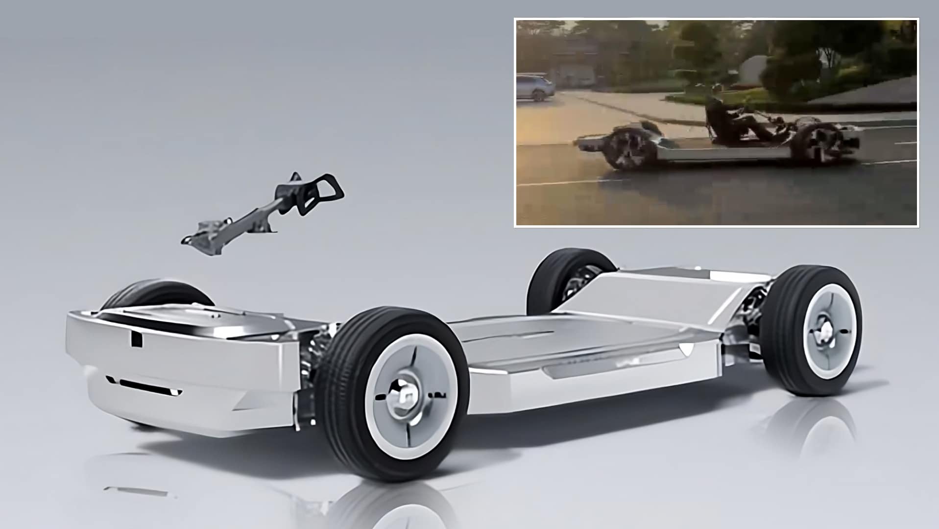 CATL’s CIIC skateboard chassis drives without body installed. Huawei might be the first customer