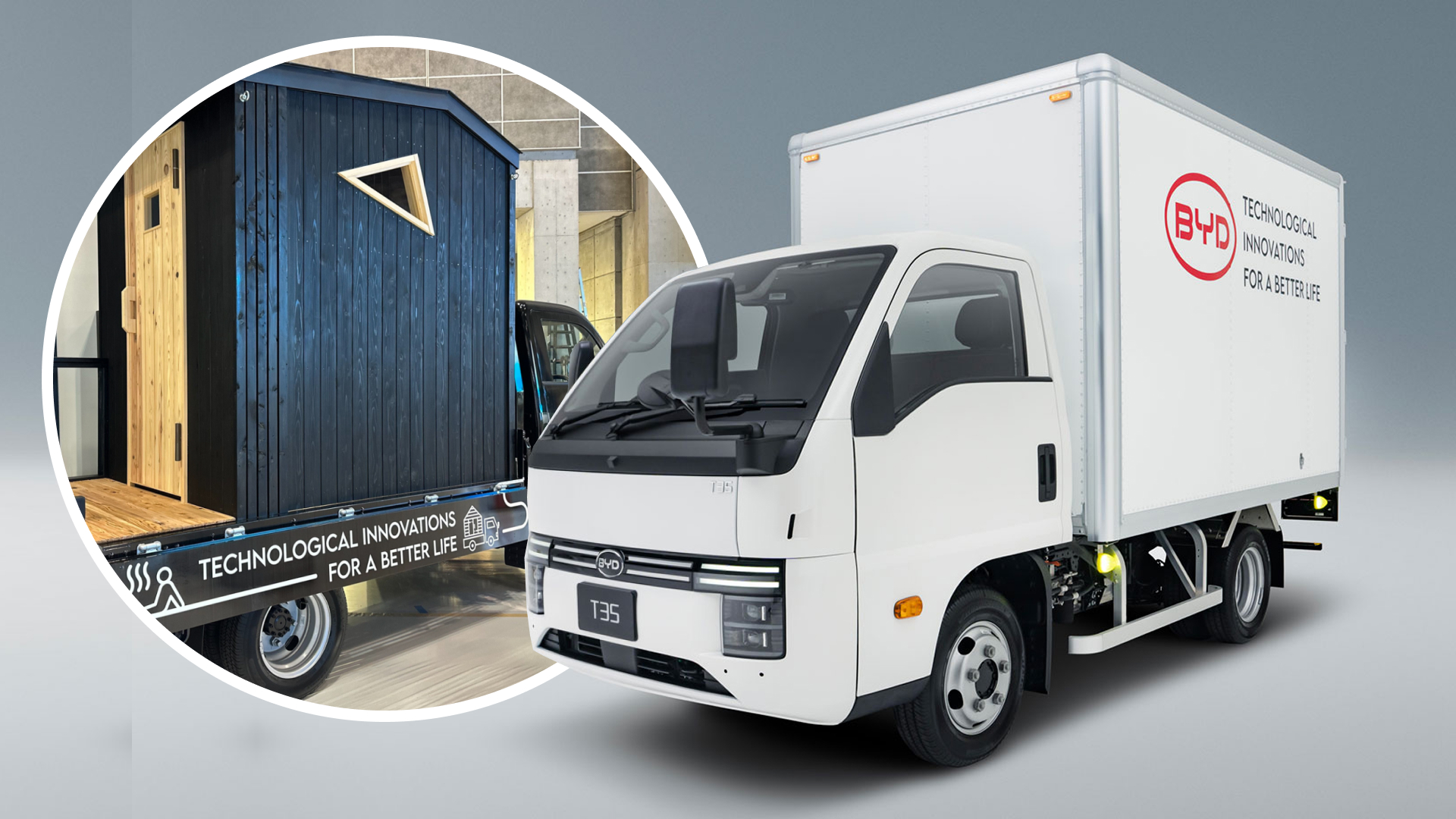 BYD unveils T35 electric truck at Japan with mobile sauna feature